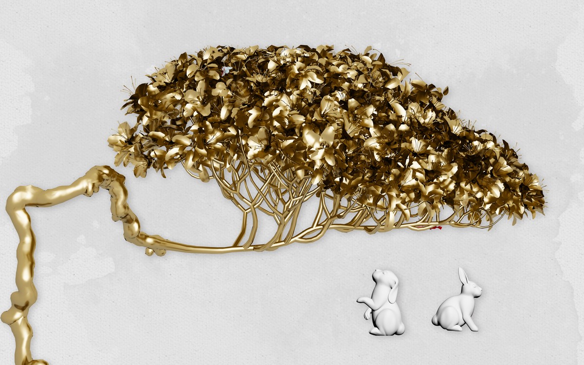 Зайцы по золотым деревом